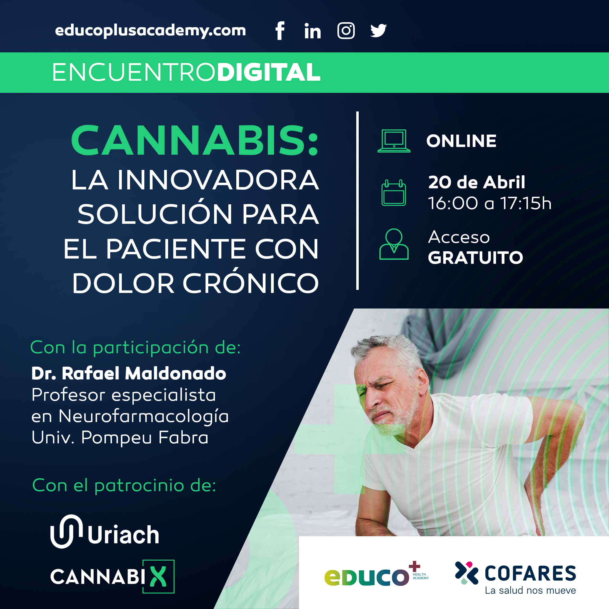CANNABIX 20 Abril Whats Insta 1 1 - eDUCO+ organiza el encuentro 'Cannabis: La innovadora solución para el paciente con dolor crónico'